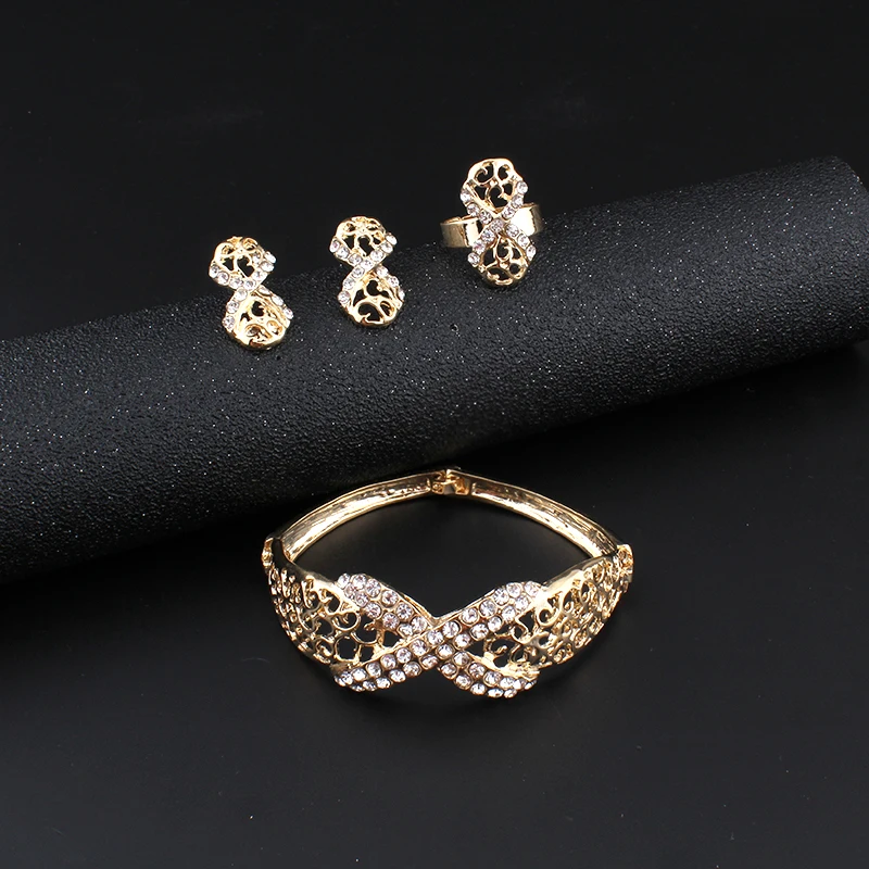 Jiayijiaduo популярный модный бутик Свадебные Ювелирные наборы для женщин золотого цвета ожерелье серьги браслет кристалл одежда