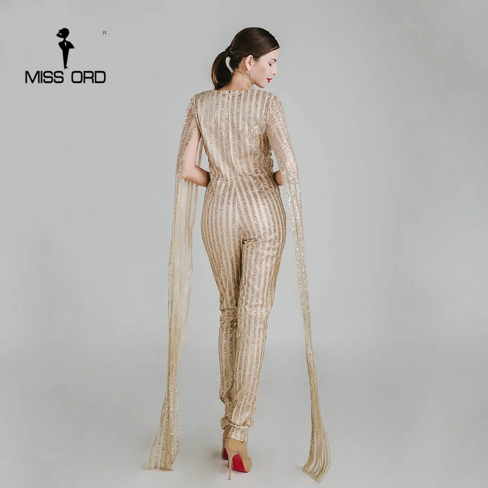 Missord 2019 сексуальный глубокий v-образный вырез с длинным рукавом Блестящий Комбинезон FT4682