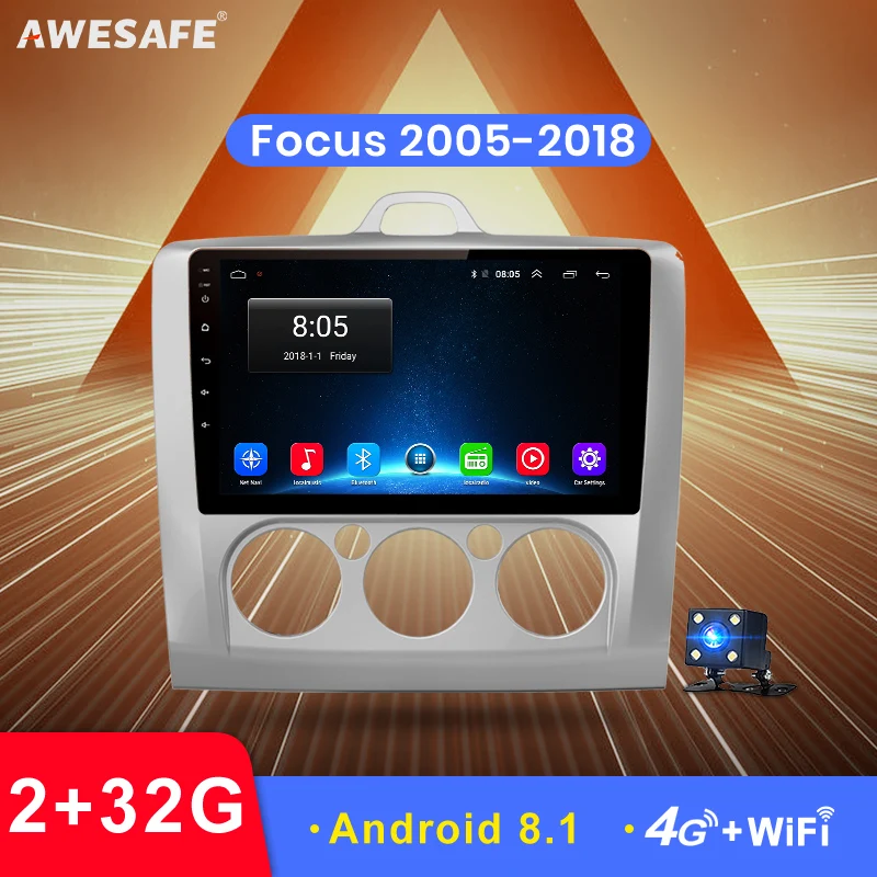 

AWESAFE 2 din Android 8.1 Car DVD Player GPS for Ford Focus 2 3 Mk2/Mk3 2005 2006 2007 2008 2009 2010-2015 9'' Car Stereo Radio
