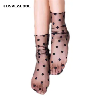 

[COSPLACOOL]Transparent Ultra-thin Sexy The diamond/Dot Silver Yarn Socks Women Edge Meias Harajuku Creative Fashion Calcetines