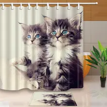מודרני יפה חתולי מקלחת וילון רחיץ עמיד למים פוליאסטר בד אמבטיה לחדר האמבטיה קישוט עם 12 ווים(China)