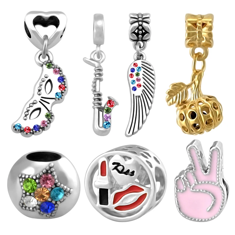 Lip Charm Pandora Bracelet Lipstick Jewelry Making Charm Silver