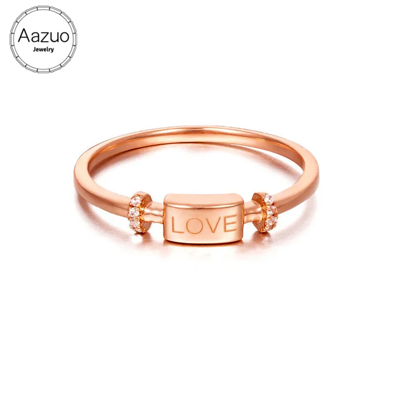 

Aazuo Real Diamonds100% 18K Rose Gold Mirco Paved Letter LOVE Ring for Woman Charm Jewelry Fashion Love Gift tiny thin Au750