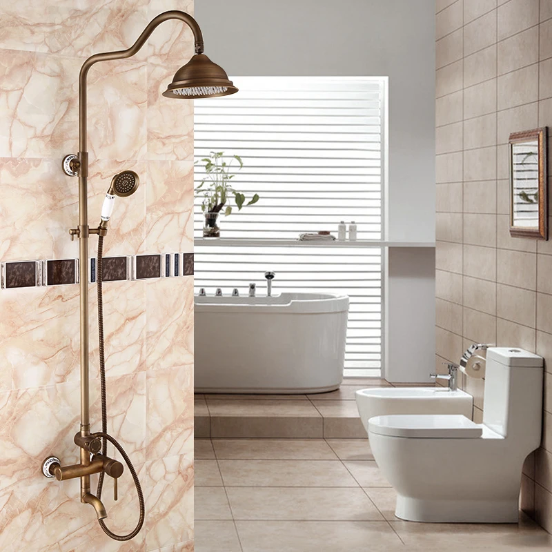 Оптом и в розницу античный душевой набор для ванной комнаты настенный высококачественный классический ретро смеситель для душа кран с фарфором ZR21