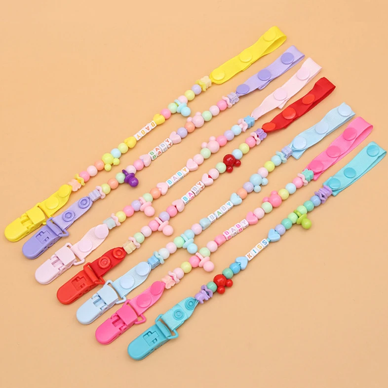 

Baby Born Pacifier Clip Pacifier Chain Hand Made Colourful Beads Dummy Clip Nipple Holder Toddler Toys For Baby Reborn Teether