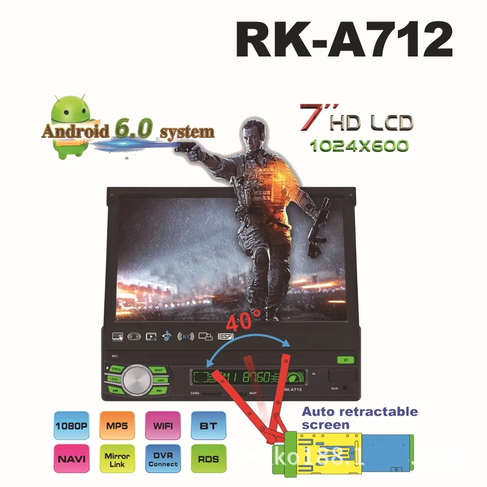 

RK-A7127"Universal 1din Android 6.0 Quad Core Car DVD player GPS Navigation Wifi BT autoRadio 1GB RAM 16GB SWC RDS OBD2 DAB CD