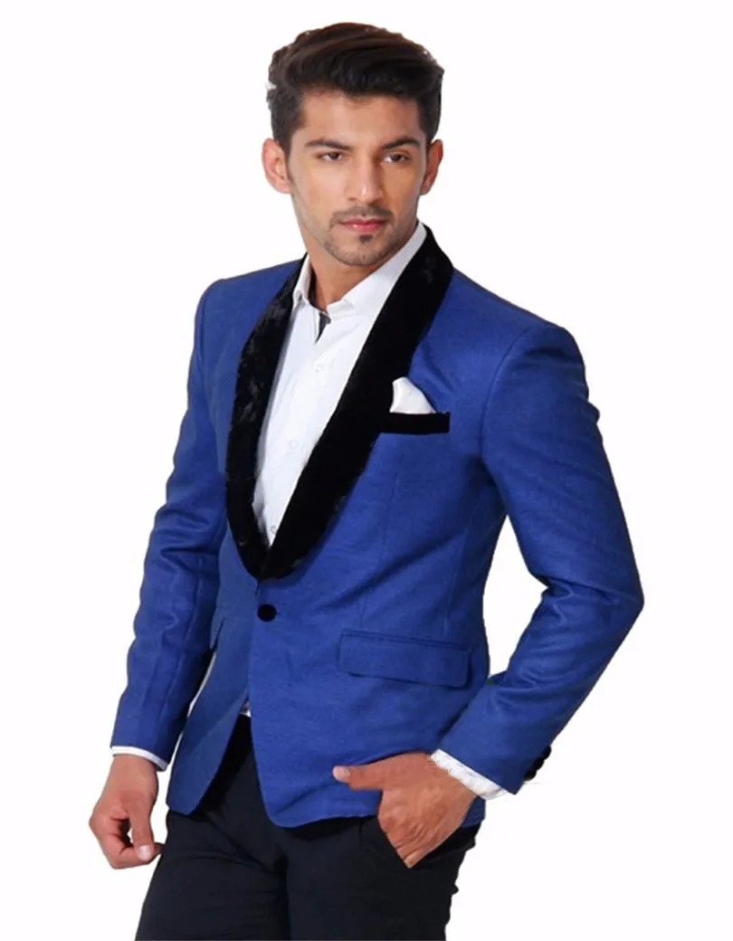 2017 New Royal Blue Jacket Tuxedos Black Shawl Velvet Lapel Best Man