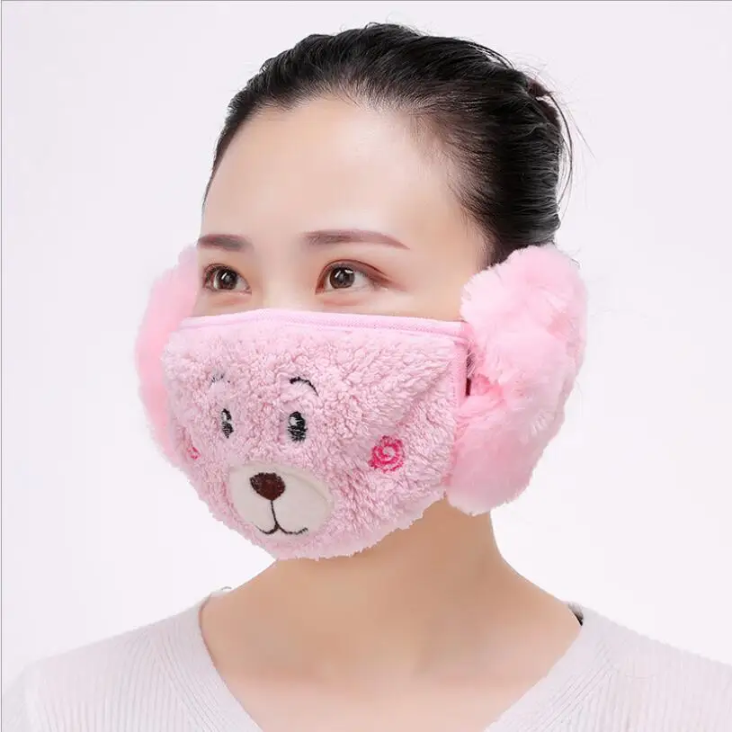 Дизайн милого медведя, женские защитные маски для ушей, ветрозащитные наушники, противопылевые зимние маски для девочек, хлопковые маски для лица против гриппа