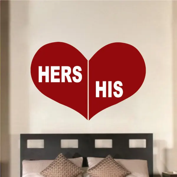 Heart Shaped Wall Decal Hers His Creative Modern Design