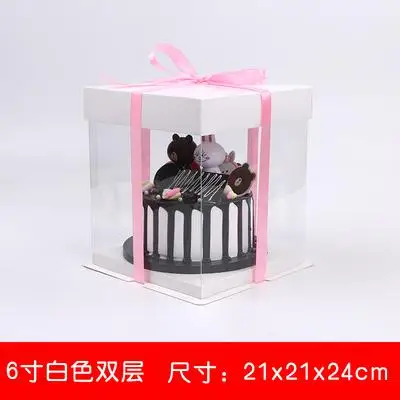 Вечерние 6/8 дюймовые прозрачные пластиковые коробки для украшения торта, квадратная Подарочная коробка с лентой, 5 шт./партия - Цвет: 6inch double layer