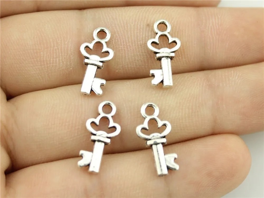 

WYSIWYG 20pcs 17x7mm 2 Colors Antique Silver Antique Bronze Plated Key Charms Mini Tiny Key Charms Small Key Charms