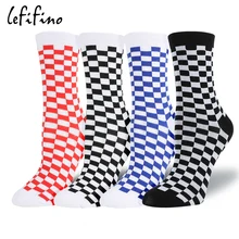 Корейские модные трендовые женские носки в стиле Харадзюку, стильные геометрические клетчатые носки, мужские носки в стиле хип-хоп, хлопковые носки унисекс Le60921
