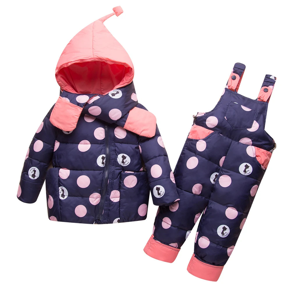 

HYLKIDHUOSE 2018 Winter Baby Girl Clothing Set Kid Child Thicken Windproof Warm Down Coat Bib Pants Outdoor Infant Clothes Suits