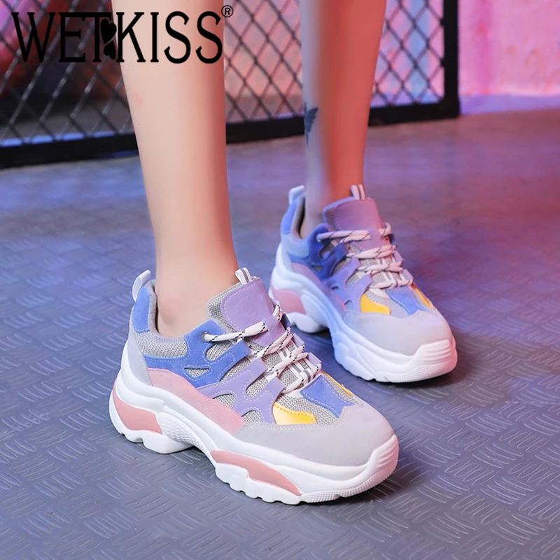 

WETKISS Fashion Casual Flats Woman Round Toe Lace Up Footwear Clunky Shoes Dorky Dad Shoes Female Sneakers Platform Shoes Girl