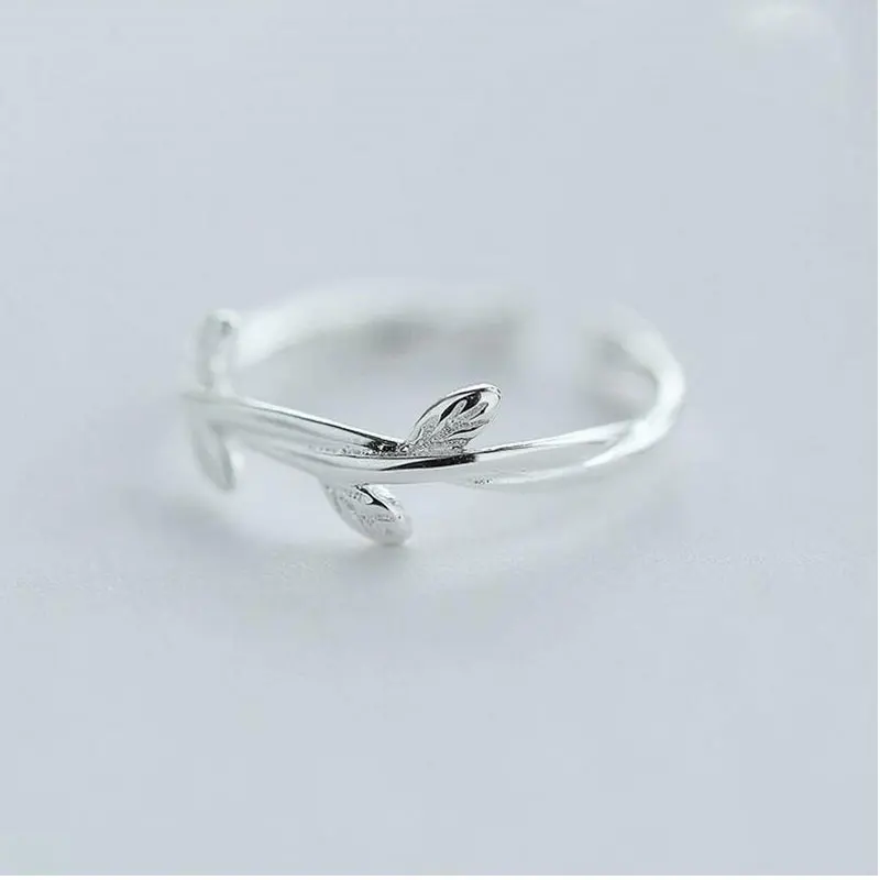 Женское серебряное кольцо ANENJERY Открытое с 925 пробы и листьями S R231|925 sterling silver