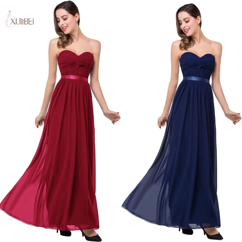 

Long Bridesmaid Dresses Burgundy Navy Chiffon 2019 A line Sleeveless Wedding Party Guest Gown robe demoiselle d'honneur