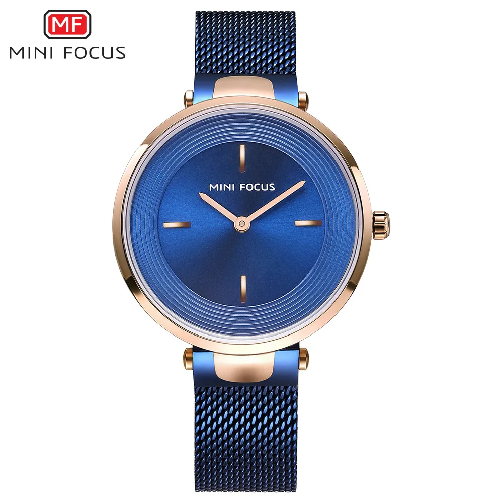 Мини фокус женские модные роскошные кварцевые часы водонепроницаемый браслет из нержавеющей стали аналоговые простые наручные часы леди 0195L. 03 - Цвет: MF0195L-Blue