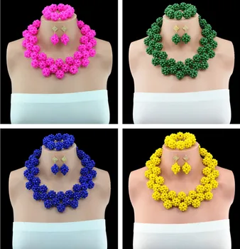 

2016 Luxury African Bridal Crystal balls necklace The beads wholesale Nigeria wedding jewelry set new free shipping 10058