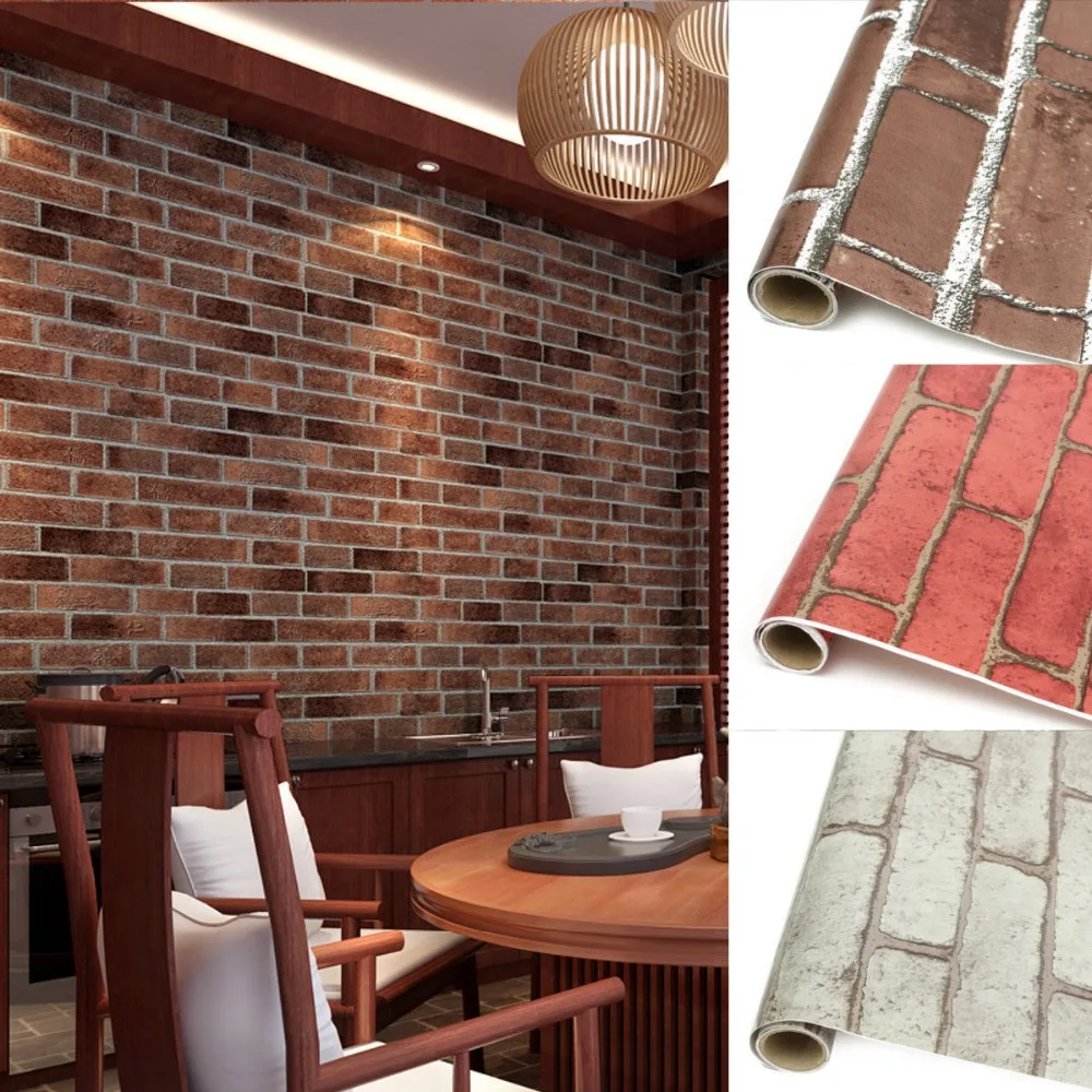 

1 roll 1M/5M/10M 3D Vintage Embossed Stone Brick Effect Vinyl Wallpaper Backgrou