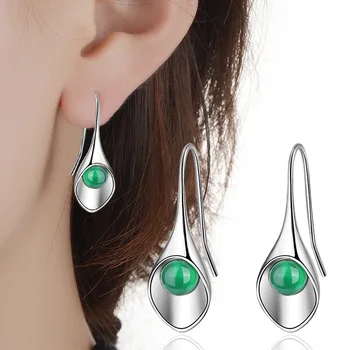 

Drop Shipping Luxury Green Stone High Quality 925 Sterling Silver Jewelry Drop Earrings For Women Fashion Women Best Gifts