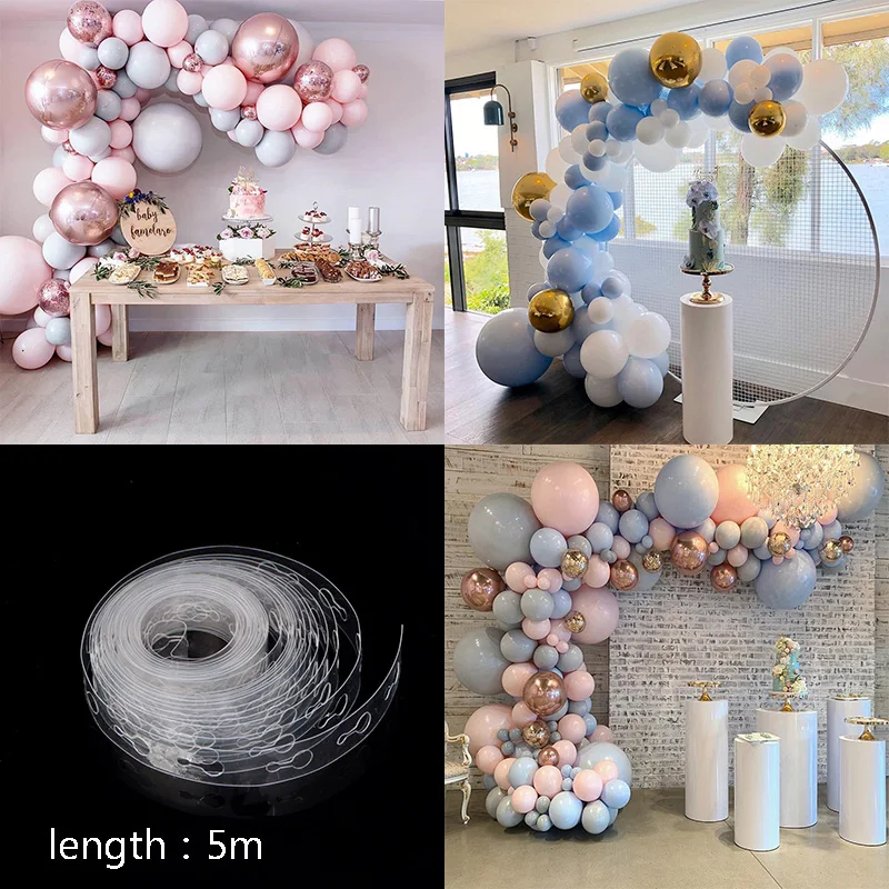 

5M/Lot 410 Holes Balloon Chain Balloon knotter Glue Ribbon Wedding Birthday Party Balloons Backdrop wall Decorations supplies