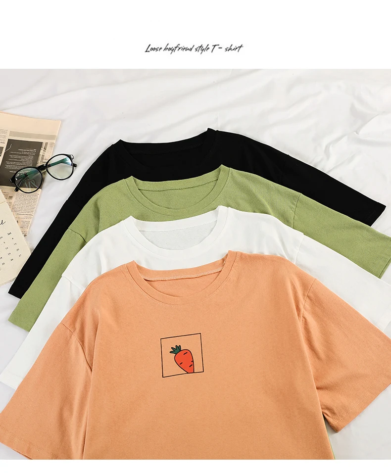 2020 Summer Short Sleeve O Neck Loose Tshirt korean kawaii fruit Printed T Shirt Women harajuku girls Tee Shirt pink white Tops