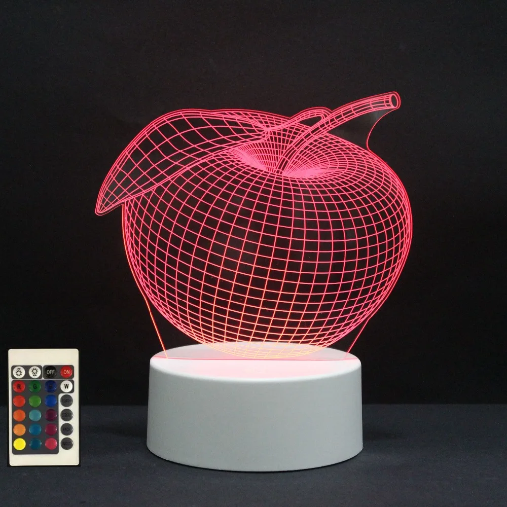 

3D LED Night Lights Fruit Apple 7 Color Change Touch Switch Hologram Atmosphere Novelty Lamp for Home Decor Visual Illusion Gift