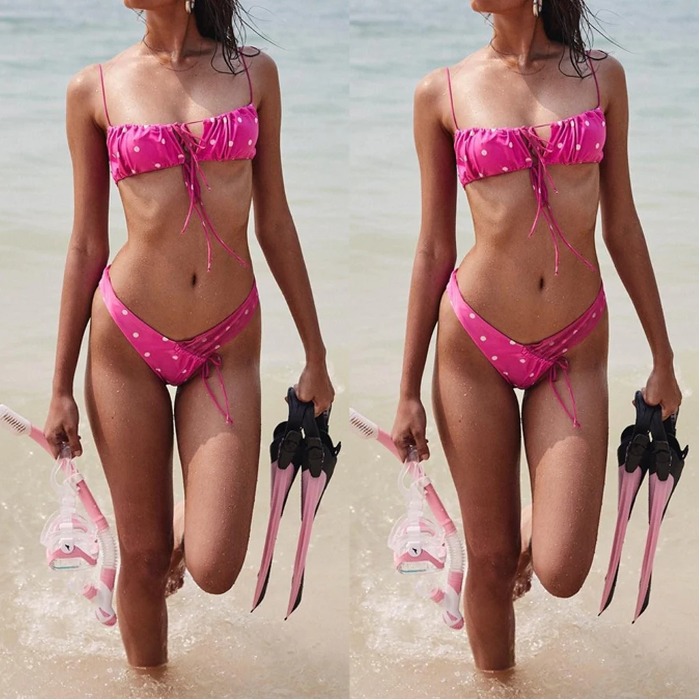 

Bikini Swimsuit Women Ladies Summer Dot Bandage Beach Bikini Swimsuit Sexy Off Shoulder Swimwear Female Swimming Biquini