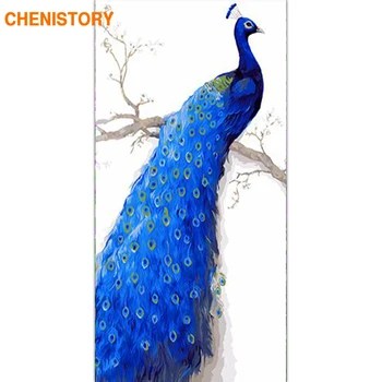

CHENISTORY Frame Blue Peacock DIY Painting By Numbers Animals Modern Wall Art Acrylic Canvas Painting For Living Room 60x120cm