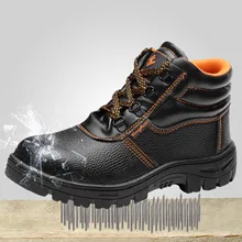 Мужские Ботильоны защитная Рабочая обувь со стальным носком Модные рабочие ботинки из искусственной кожи на резиновой подошве с защитой от прокалывания