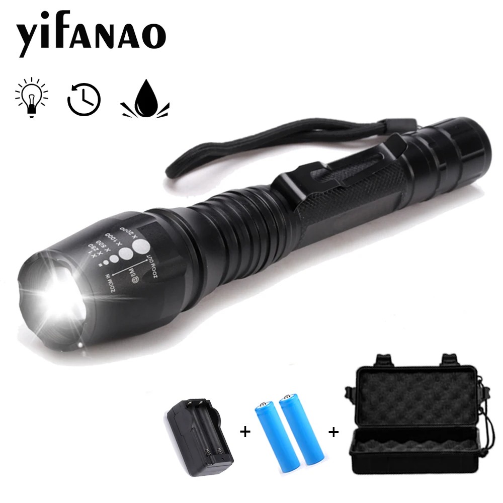 

10000Lumens Rechargeable LED Flashlight L2/T6 Zoom Focus Torch Tactical Flashlight 5 Mode Waterproof Free Shipping