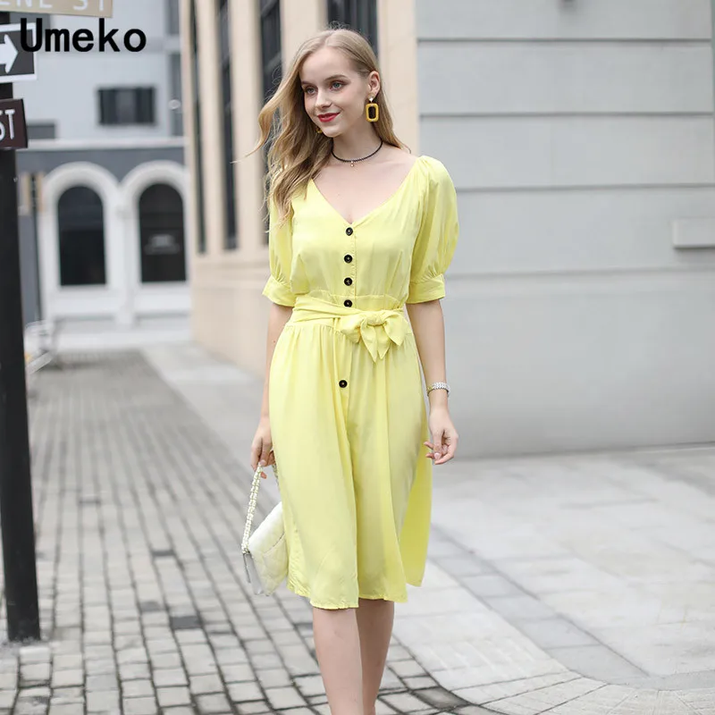 

Women Summer Dress Long Party Solid Loose Short Sleeve Office Lady Casual V-Neck Button Plus Size for Girls Dress