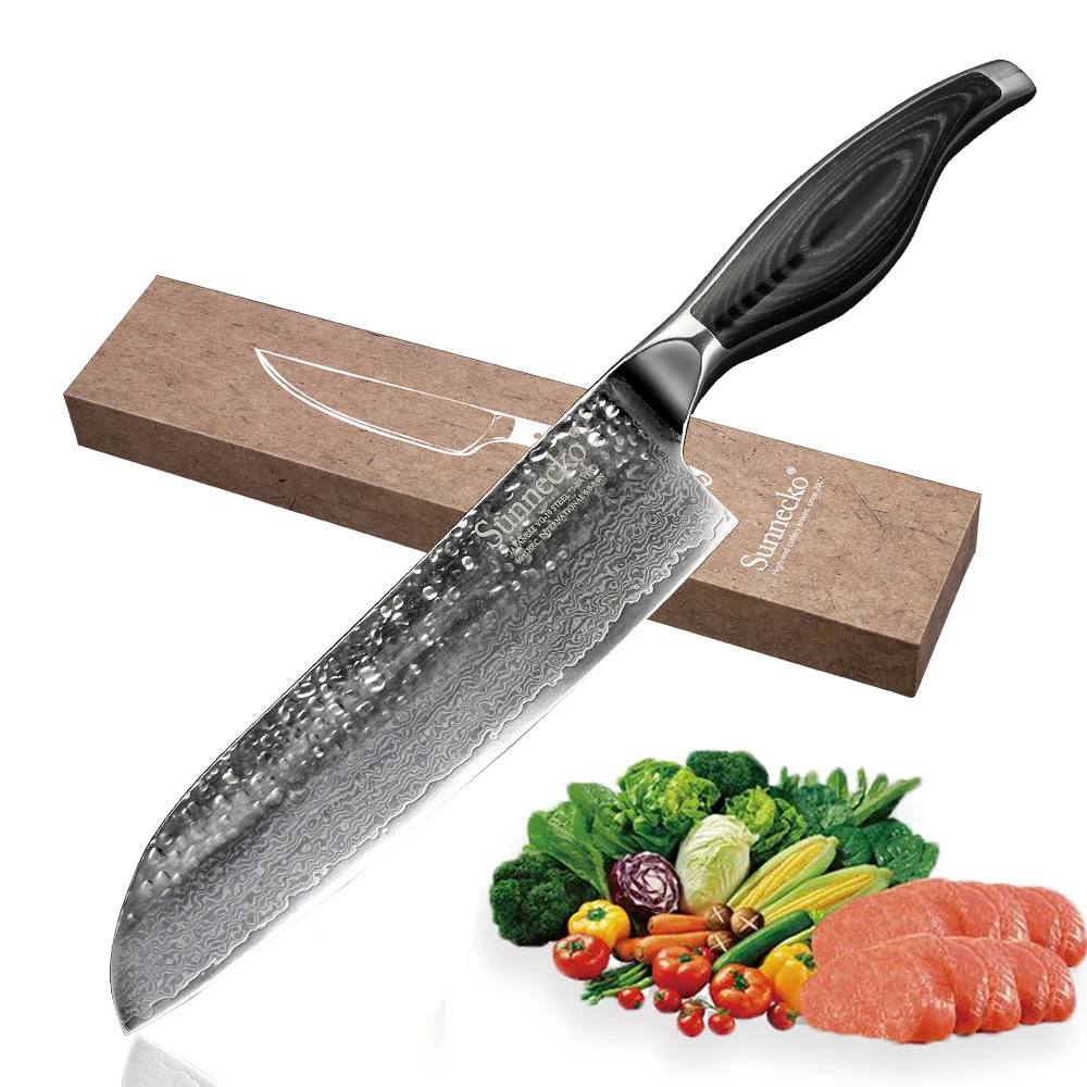 

SUNNECKO 7 inch Santoku Knife Japanese Damascus Steel Kitchen Knives Razor Sharp Blade Pakka Wood Handle Chef Knife Cutter Tools