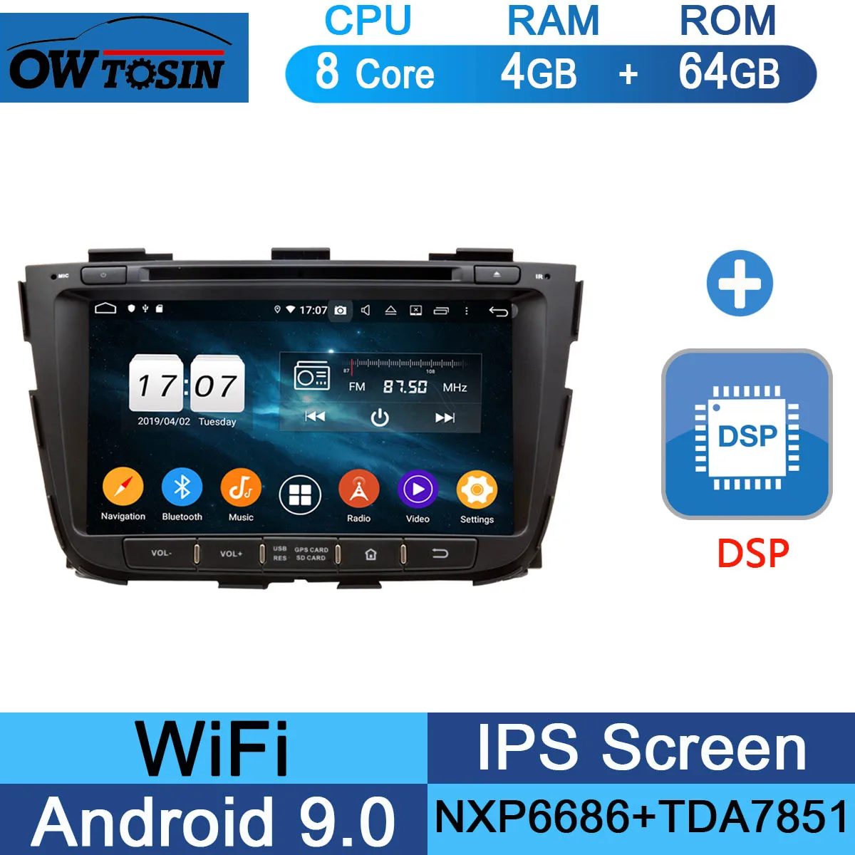 " ips 1920*1080 8 ядерный 4 Гб ram+ 64 Гб rom Android 9,0 автомобильный dvd-плеер для Kia Sorento 2012 2013 DSP радио gps Parrot BT Adas - Цвет: 64G DSP