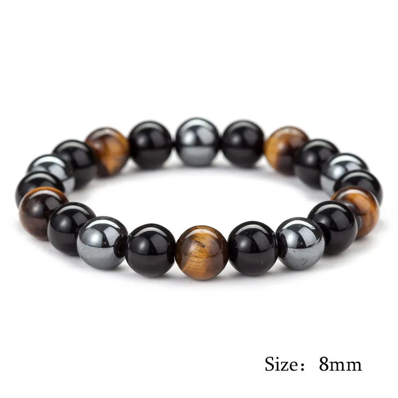 Adjustable Natural Stone Bracelets Tiger Eye Beaded Hematite Stone Elastic About8mm/10mm Beads Strand Wrap Buddha Bracelet 1PC - Окраска металла: 8mm