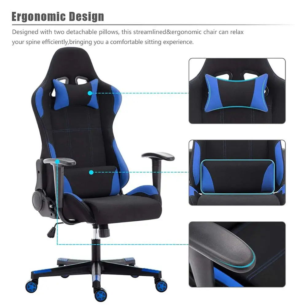 Fabric Gaming Chair Racing Office Chair Ergonomic Swivel High Back Recliner Computer Desk Chair