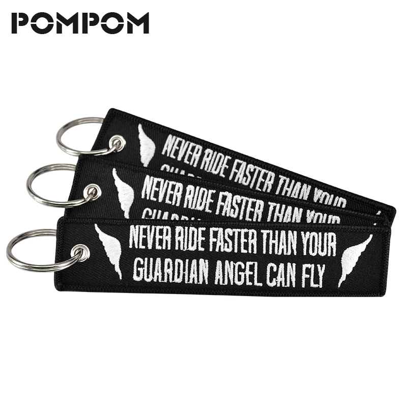 

5 PCS Never Drive Faster Than Your Guardian Angel Can Fly Keychains for Motorcycles keys Stitch OEM Keychain key Fobs 8 chaveiro