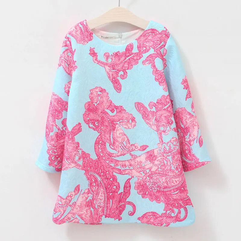 

2016 Spring&autumn style costume for girls fashion European&American style girls straight Retro pattern kids long sleeve clothes
