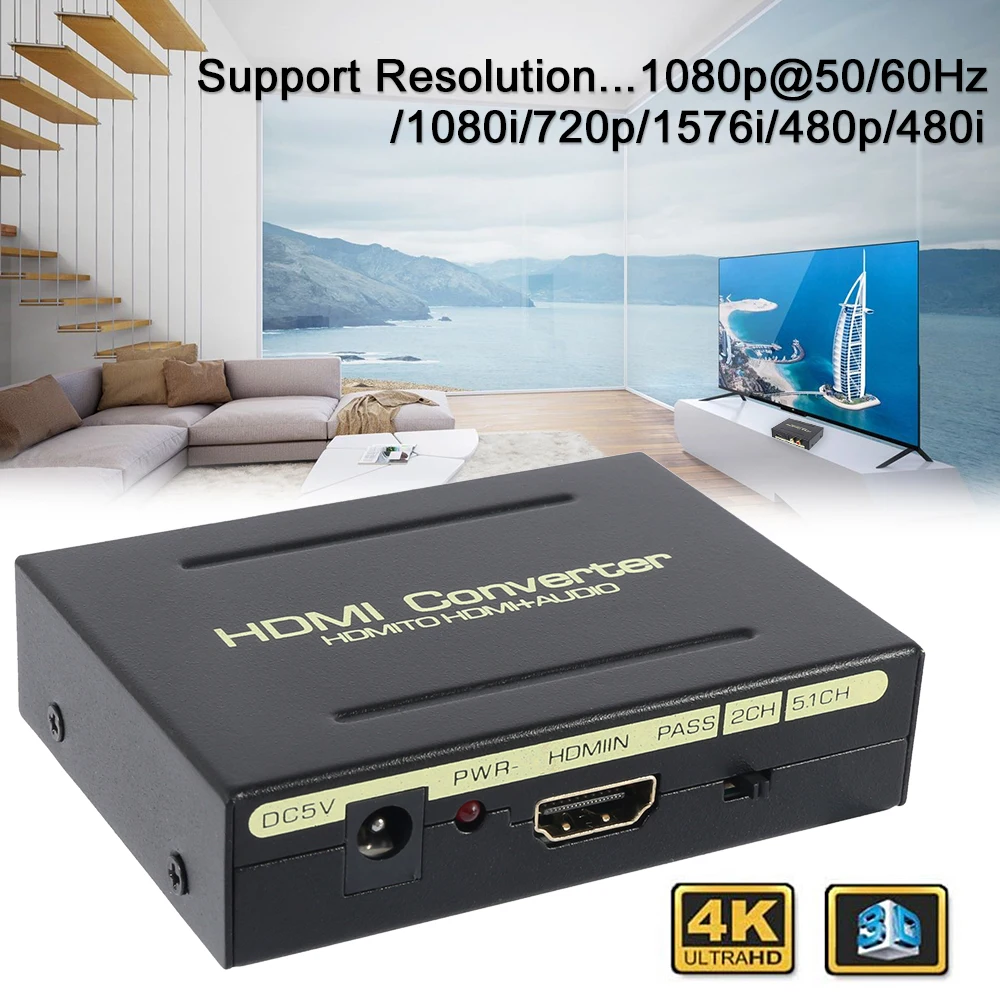  4K HDMI Splitter R/L Uscita Audio Cavo Adattatore Convertitore Full HD 1080p 10.2Gbps Audio Extract