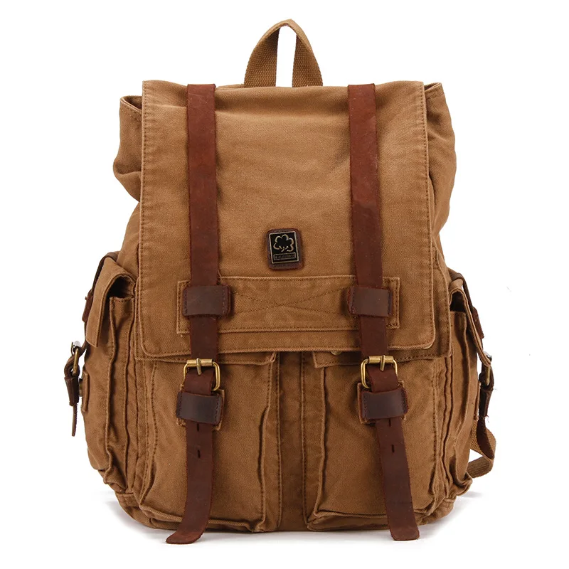 

Korean fashion casual men's canvas bag trend personality square canvas backpack