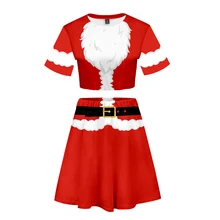 Frdun/ года, костюм с короткой юбкой с 3D изображением Санта-Клауса, футболка с короткими рукавами и короткая юбка, комплект повседневной одежды для девочек, Kpop