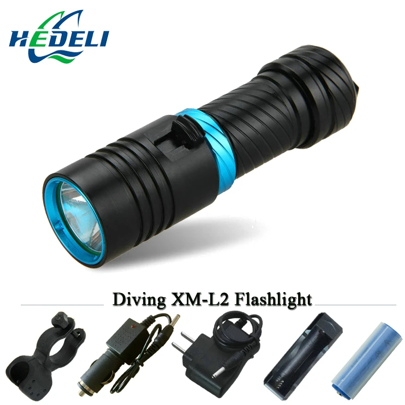 

LED Diving Flashlight 100 Meter Waterproof CREE XM L2 Rechargeable Torch Lamp Underwater Promise Promise Dimming Camping 18650