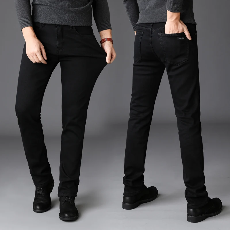Men Jeans Pants Pantacourt Homme Mens Classic Black Calca Masculina Ofertas Calientes Con Envio Gratis Winter Keep Warm