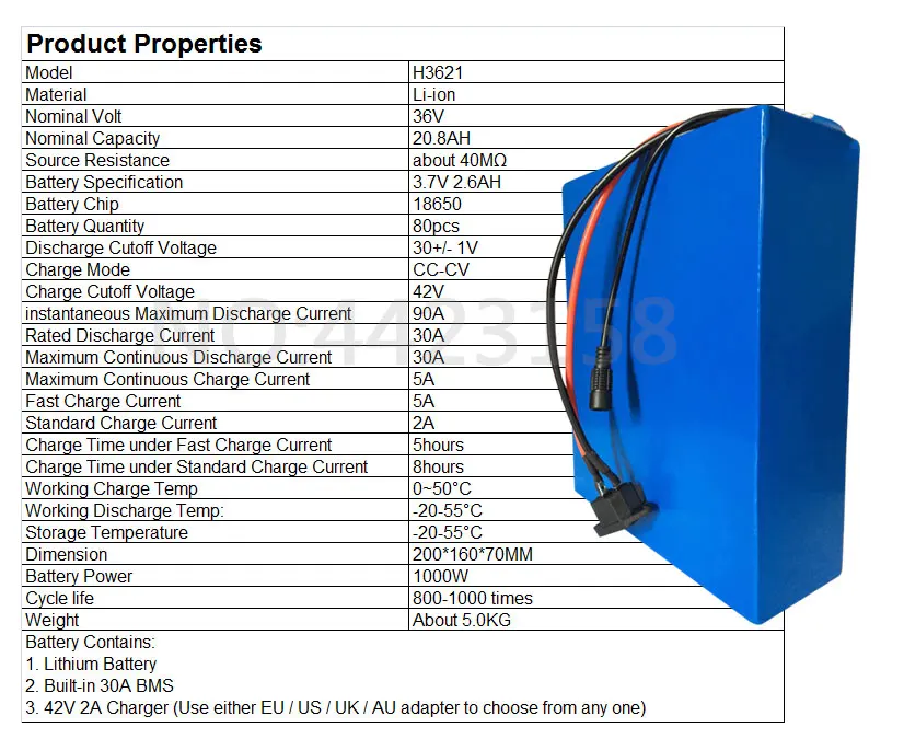 Discount Hot Sales 36V Lithium Battery 36V 20AH Electric Bike Battery 36 V 20AH 1000W Scooter Battery with 30A BMS 42V 2A Charger 2