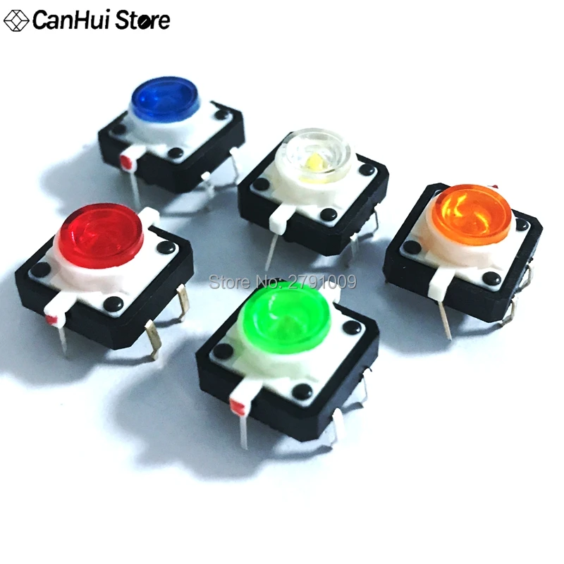 

5PCS 12X12X7.3 Tactile Push Button Switch Momentary Tact LED 5 Color 12X12X7.3mm 12*12*7.3mm 12*12*7.3 White Blue Green Yellow