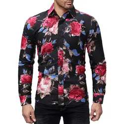 Мода 2019 spirng 3d принт Роза повседневное приталенная Мужская рубашка ЕС szie с длинным рукавом Цветочный рубашки для мальчиков платье для мужчин