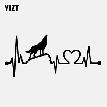 

YJZT 15.2CM*6.8CM Fun Howling Wolf Heartbeat Lifeline Decal Vinyl Black/Silver Car Sticker C22-1035