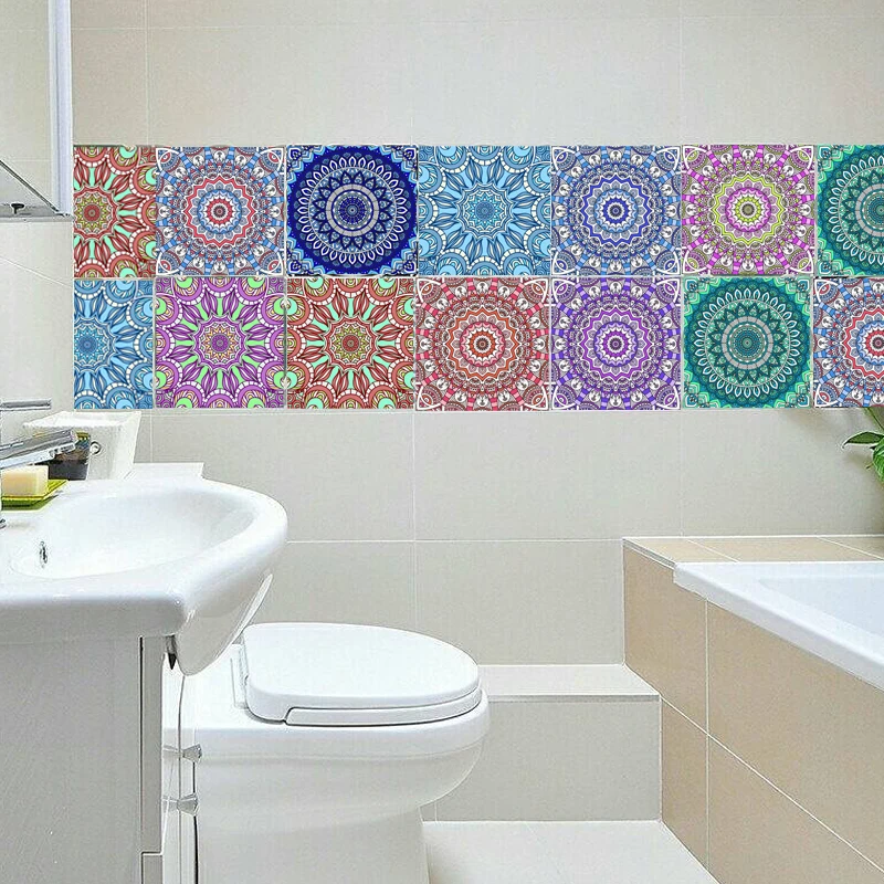 

Mandala Style PVC Waterproof Bathroom Kitchen Room Tile Stickers Wall Stickers Moistureproof Wall Paper 20x100cm