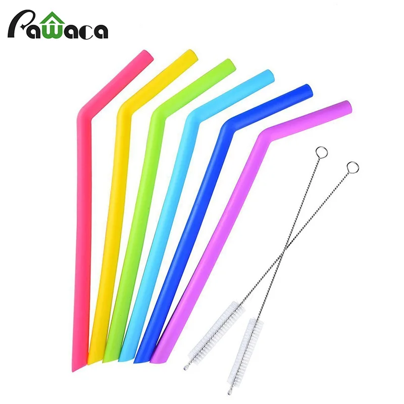 

6pcs Reusable Drinking Straws Silicone Straws Colorful Drinking Straw Set with Cleaning Brushes for Home Party Bar Cold Beverage