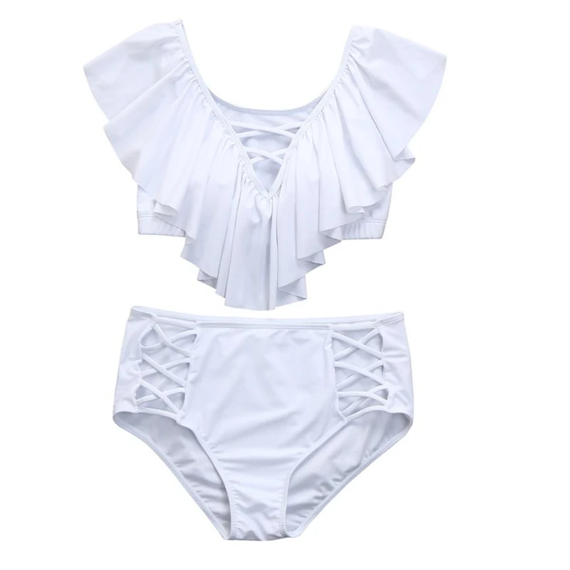  Two Piece Plus Size Swimwear Women Printed Bathing Ruffle Swimsuit Beachwear08